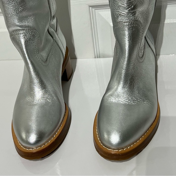 Celine 2019 Folco  Shearling Over-the-knee Boots  - Silver size 37.5 - Picture 2 of 15